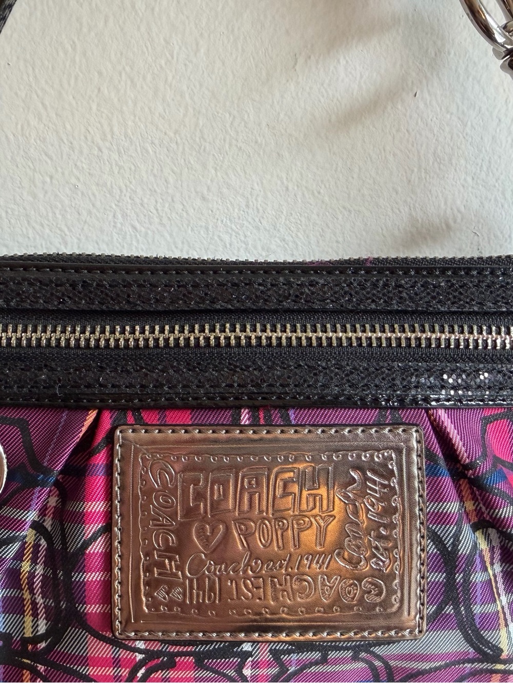 Coach Poppy Tartan Plaid Graffiti Wristlet Mini Bag Y2K Pink Purple - Picture 5 of 14